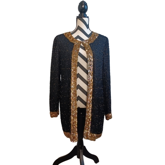 Vintage 100% Silk Beaded Sequin Old Money Country Club Glam Gala Evening Jacket - Picture 2 of 16
